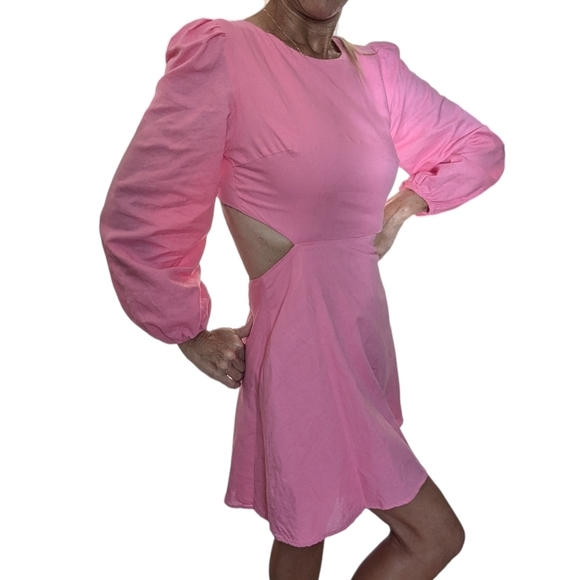 All About May Fairy Linen Cotton Pink Cutout Back Mini Glam Party Dress Size 4 - Picture 2 of 14